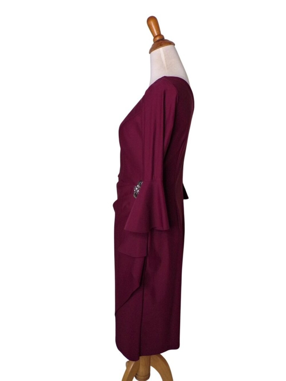 🆕ALEX EVENINGS Bell Sleeve Wrap Dress Wine Plum Burgundy 8 - Picture 6 of 9